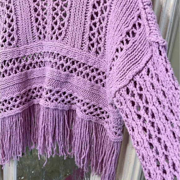Free People boho fringe sweater pullover size a medium lavender - Picture 4 of 14